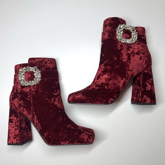 Jessica Simpson Luminna Velvet Embellished Buckle Booties Size-8 M - Picture 7 of 10